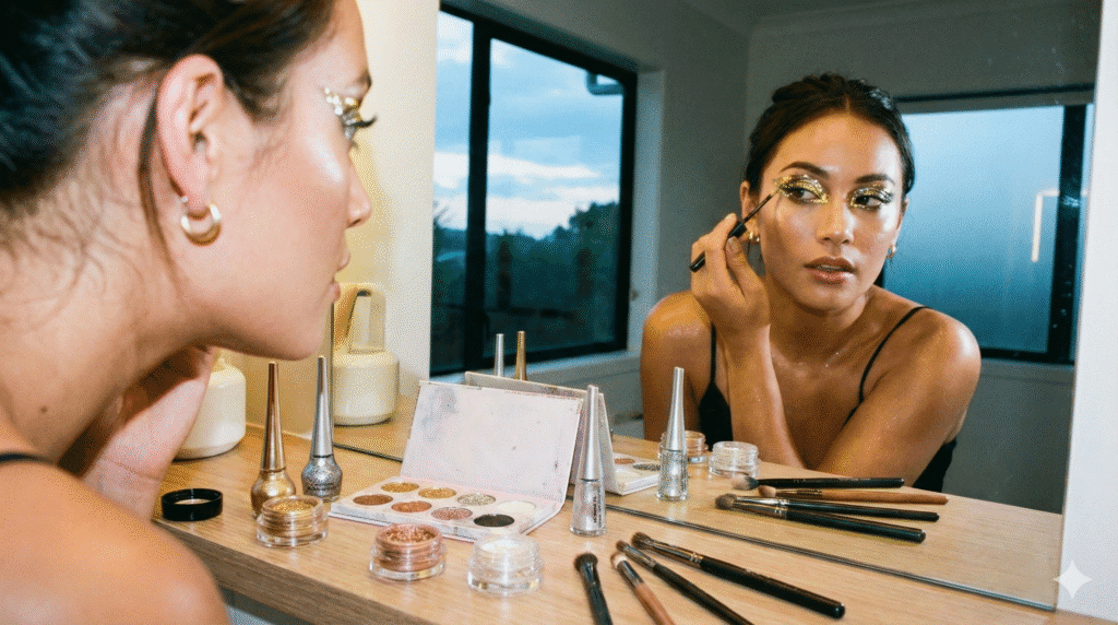 Glitter & Metallic Makeup The Heart of New Year Glam